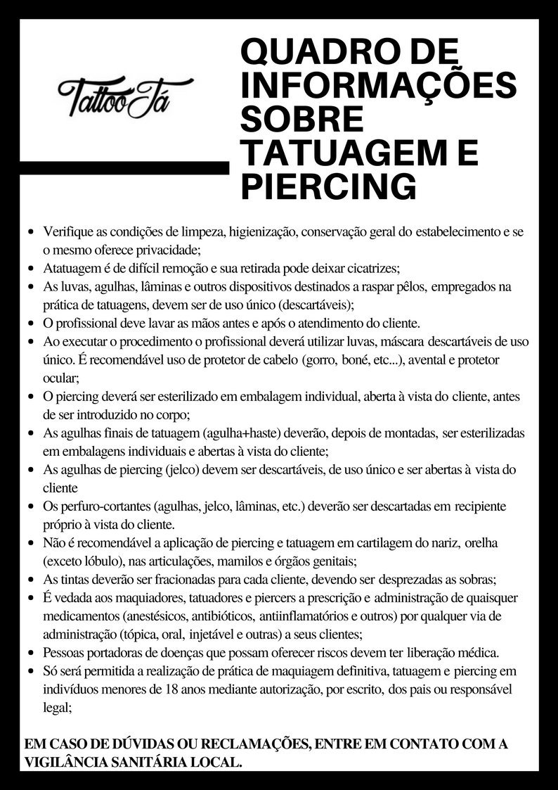 Quadro de Informacoes sobre Tatuagem e Piercing
